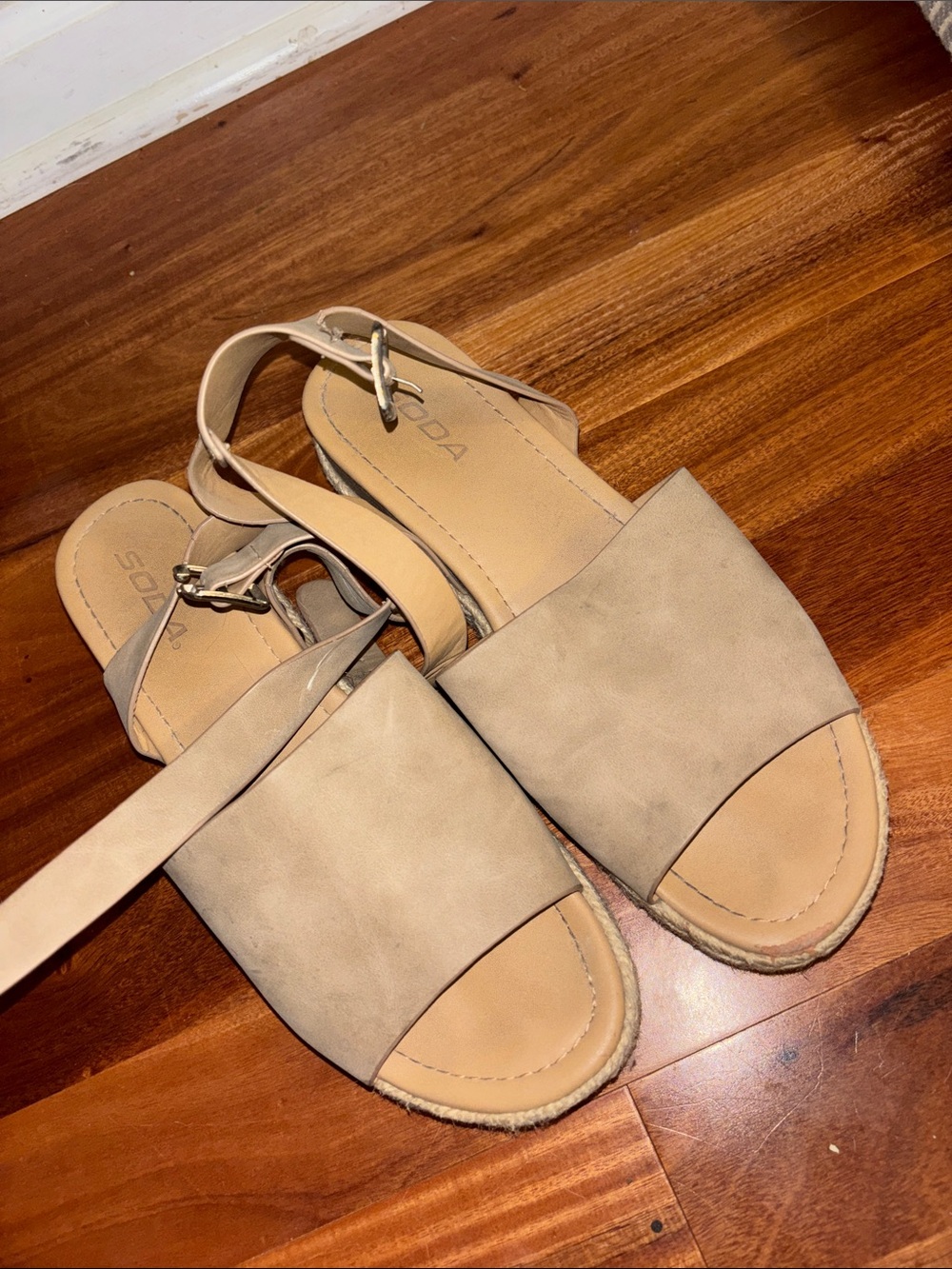 Soda Nude/Beige Open-Toe Slingback Platform Sandals